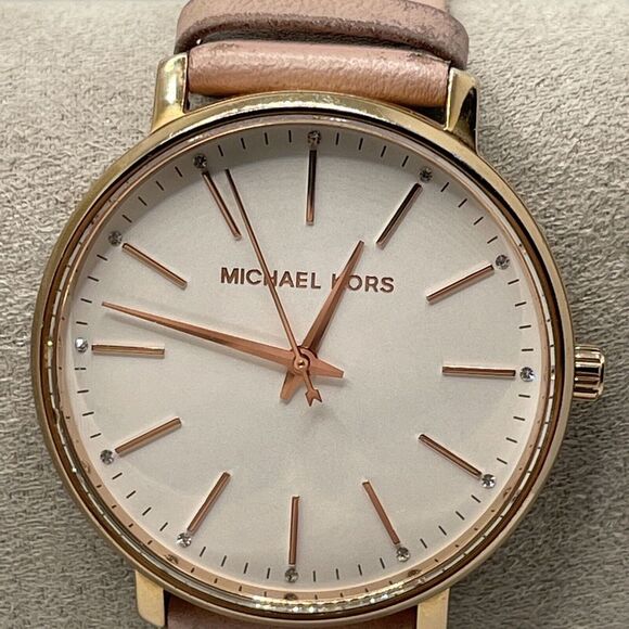 Michael Kors Pyper 112102 Women's Pink Leather Analog White Dial Watch Tx152 - Picture 2 of 10
